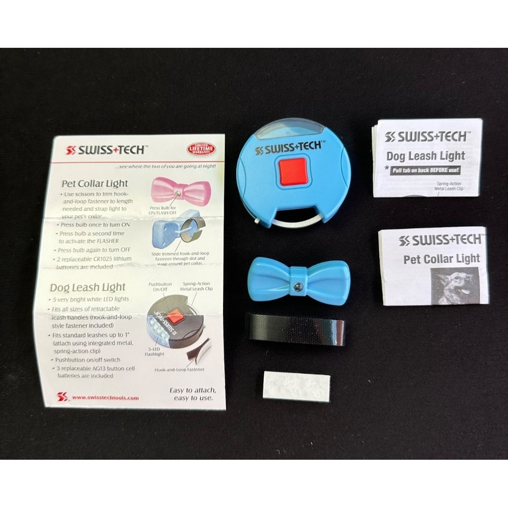 Swiss+Tech Dog Collar Leash Light Set Blue ST13035 Safety LED Walking Pet Gear